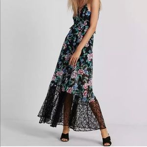 Express Black Floral Print Maxi Dress with Lace Detail